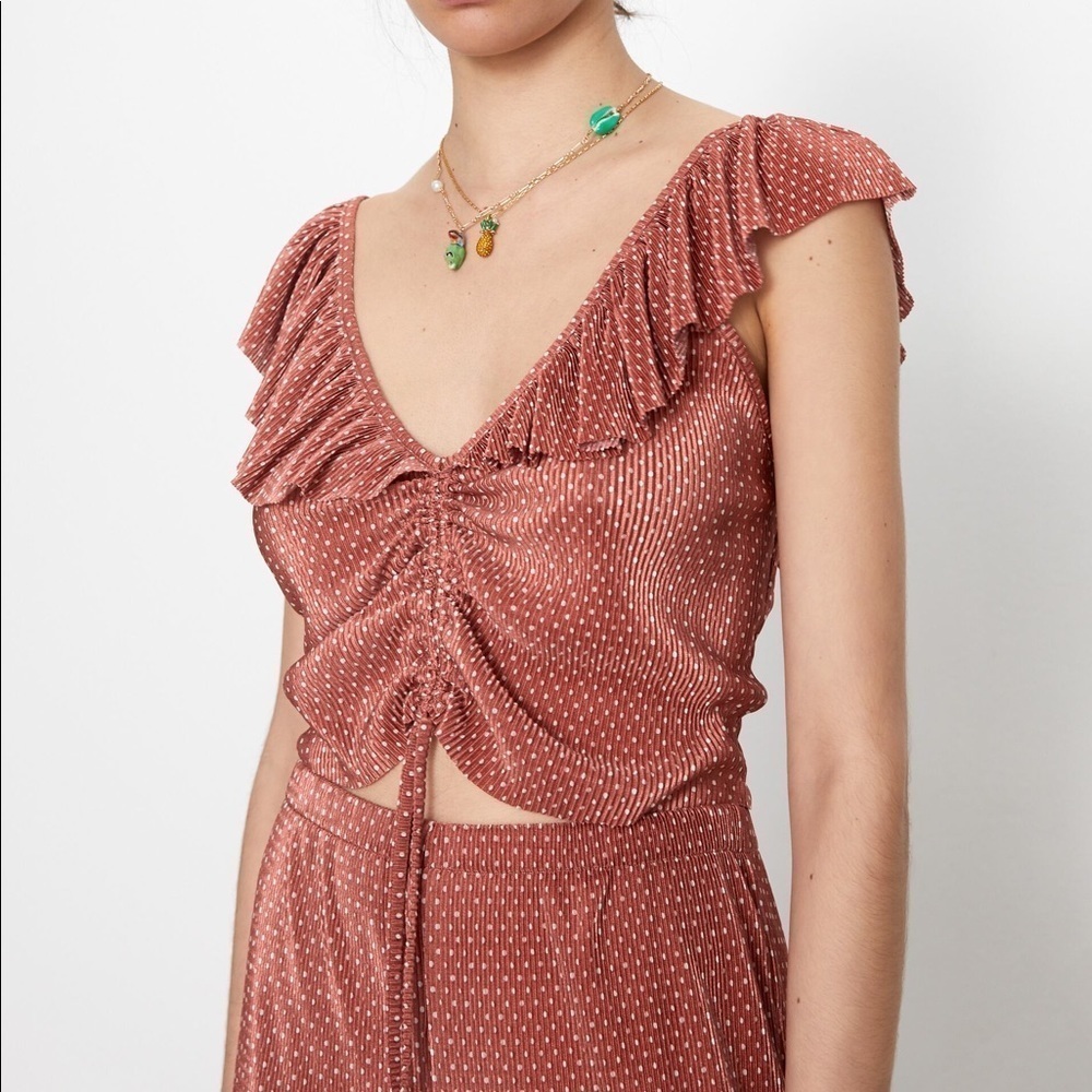 ZARA Ruffle Pleated Top + Pants Set - Picture 3 of 5
